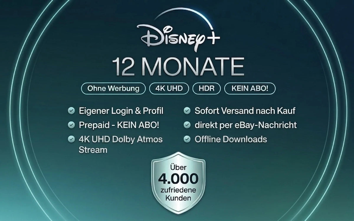 Disney+ Plus 12 Monate Premium (keine Werbung) 4K UHD